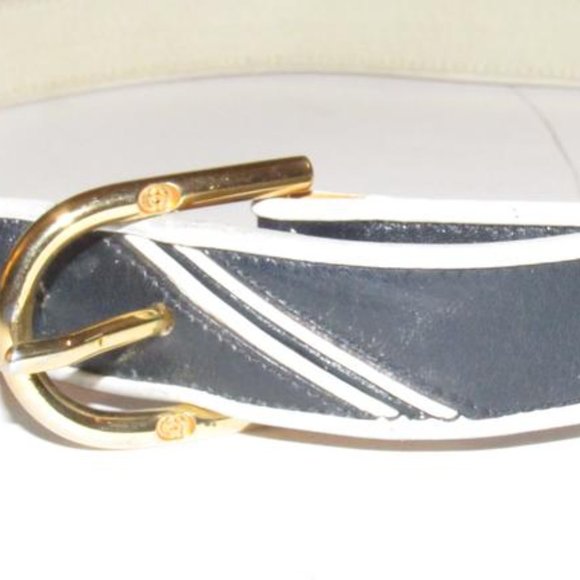 Vintage Early Gucci Navy Blue & White Oval Gold
